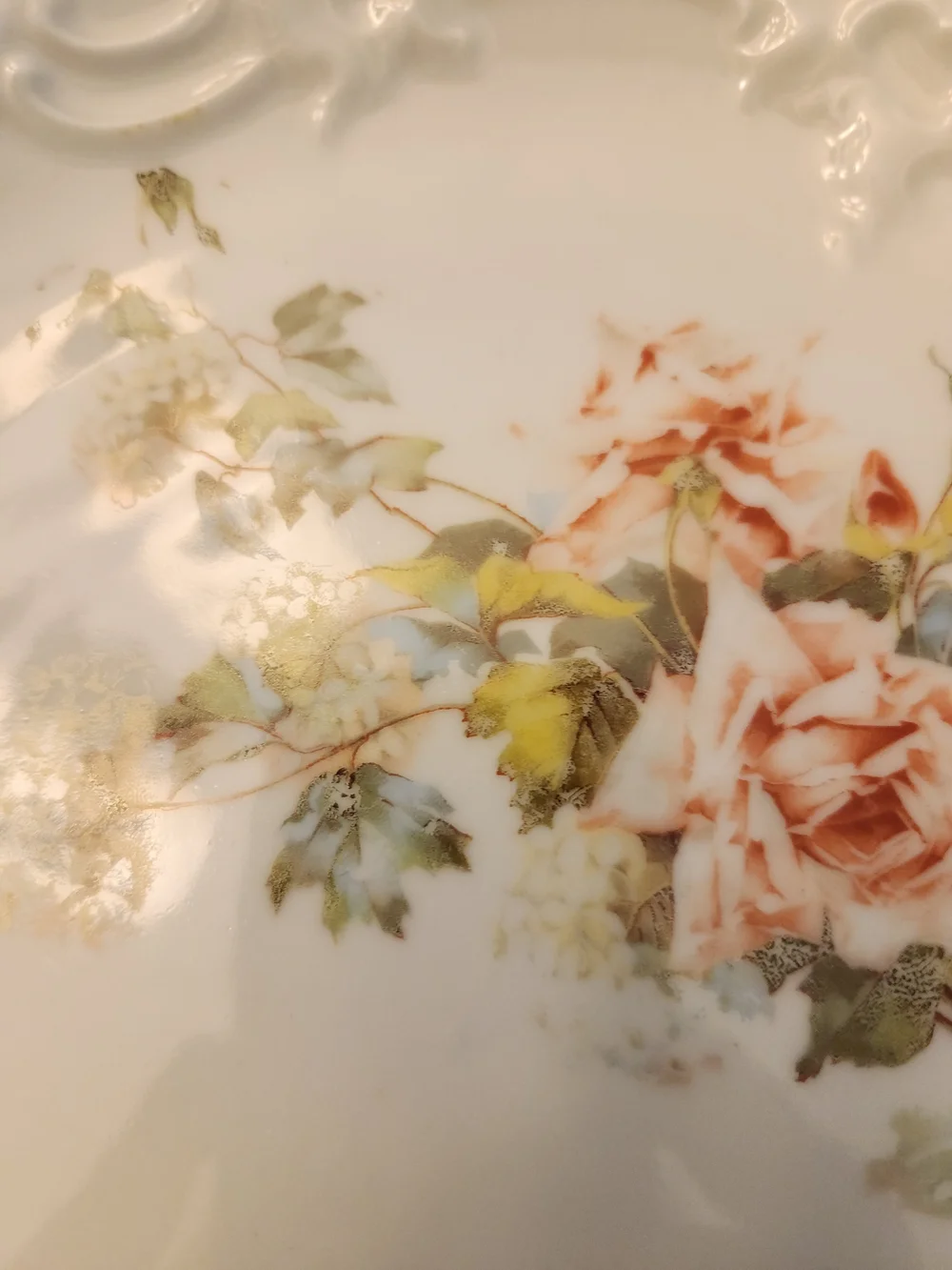 Source Unknown White Porcelain Serving Platter with Pink and Green Rose Motif